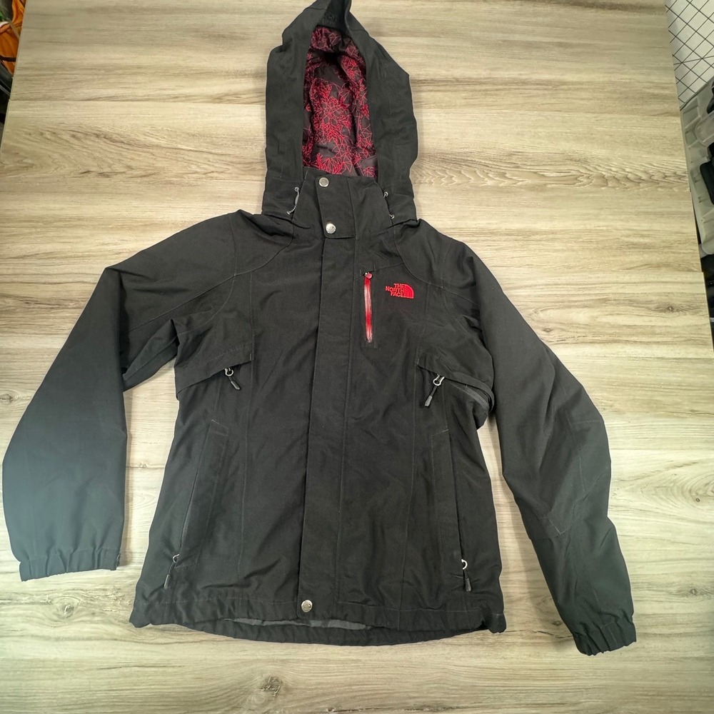 The North Face HyVent Womens Ski Jacket Black Red Hooded Waterproof Shell Medium - Picture 2 of 16